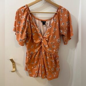 Daytrip Orange Puff Sleeve Floral Blouse
